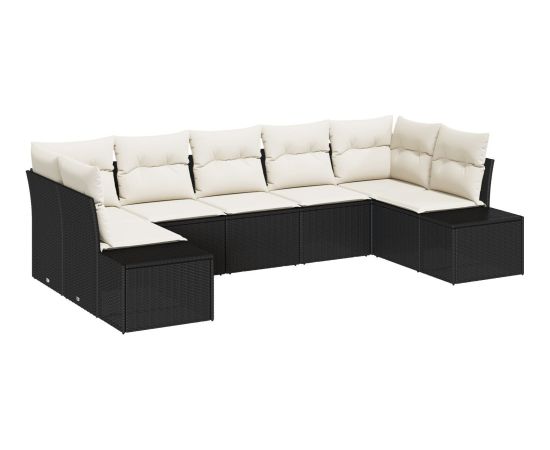 vidaXL Zestaw 7-częściowy sof ogrodowych z poduszkami czarny polirattan Dārza mēbeļu komplekti