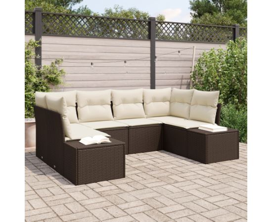 vidaXL 6-częściowy zestaw sof ogrodowych z poduszkami Brązowy rattan syntetyczny Dārza mēbeļu komplekti