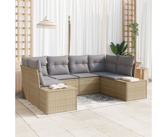 vidaXL Zestaw sof ogrodowych 6-częściowy z poduszkami Beżowy Polirattan Dārza mēbeļu komplekti