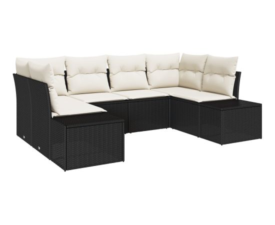 vidaXL Zestaw 6-częściowy sof ogrodowych z poduszkami Czarny Polirattan Dārza mēbeļu komplekti