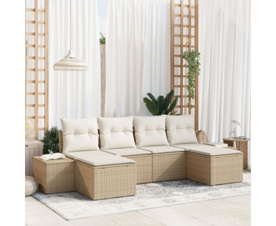 vidaXL Zestaw Sof Ogrodowych  6 Częściowy z Poduszkami Beżowy Rattan Polietylenowy Dārza mēbeļu komplekti