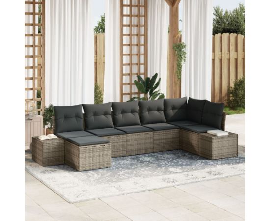 vidaXL 7-częściowy zestaw sof ogrodowych z poduszkami Szary Poli Rattan Dārza mēbeļu komplekti