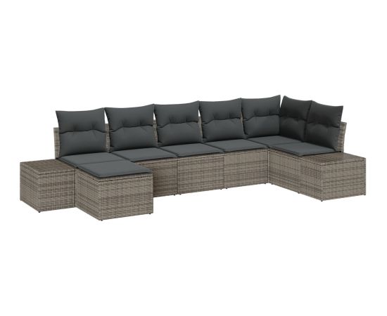 vidaXL 7-częściowy zestaw sof ogrodowych z poduszkami Szary Poli Rattan Dārza mēbeļu komplekti