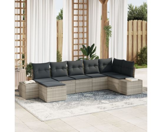 vidaXL Zestaw kanap ogrodowych 7 elementów z poduszkami Jasnoszary Polirattan Dārza mēbeļu komplekti