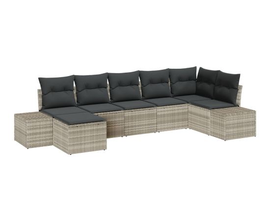 vidaXL Zestaw kanap ogrodowych 7 elementów z poduszkami Jasnoszary Polirattan Dārza mēbeļu komplekti