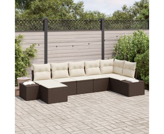 vidaXL Zestaw 7 częściowy sof do ogrodu z poduszkami brązowy polirattan Dārza mēbeļu komplekti