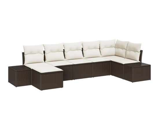 vidaXL Zestaw 7 częściowy sof do ogrodu z poduszkami brązowy polirattan Dārza mēbeļu komplekti