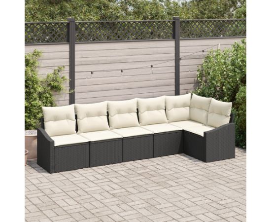 vidaXL Zestaw do jedzenia w ogrodzie  6 elementów z poduszkami czarny polirattan Dārza mēbeļu komplekti