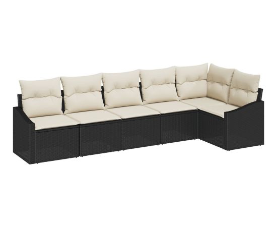 vidaXL Zestaw do jedzenia w ogrodzie  6 elementów z poduszkami czarny polirattan Dārza mēbeļu komplekti