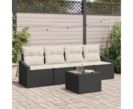 vidaXL Zestaw Jadalny 5 Elementów z Poduszkami Czarny Polirattan Dārza mēbeļu komplekti