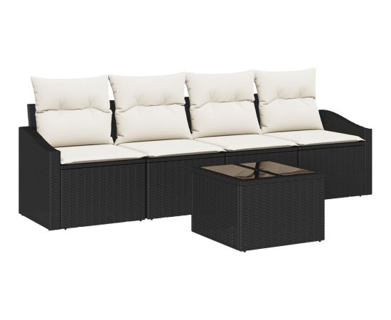 vidaXL Zestaw Jadalny 5 Elementów z Poduszkami Czarny Polirattan Dārza mēbeļu komplekti