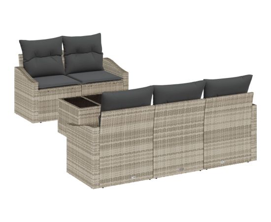 vidaXL Zestaw 6-częściowy sof ogrodowych z poduszkami Jasnoszary Rattan i poliester Dārza mēbeļu komplekti