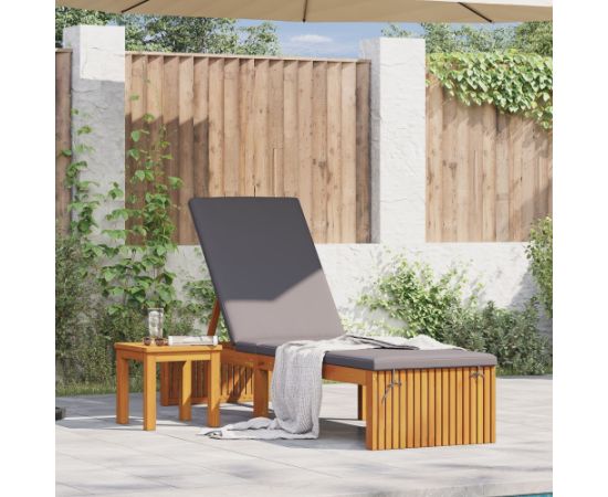 vidaXL Leżak  z poduszką Szary, Brązowy Drewno, Poduszka poliestrowa Шезлонги и пляжные стулья