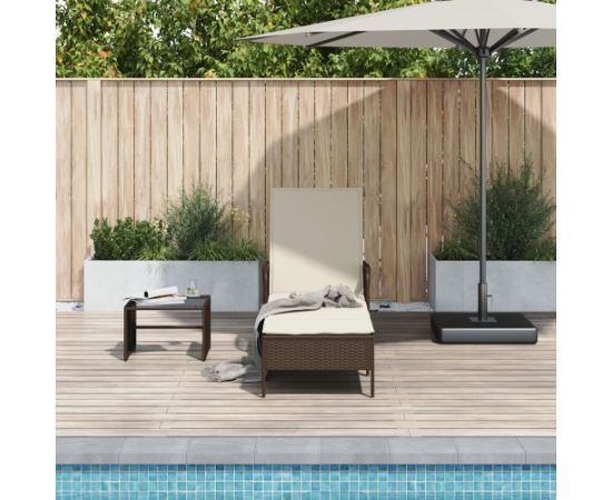 vidaXL Leżak  Brązowo-kremowy Rattan PE 157 x 55 x 92 cm Składany Шезлонги и пляжные стулья