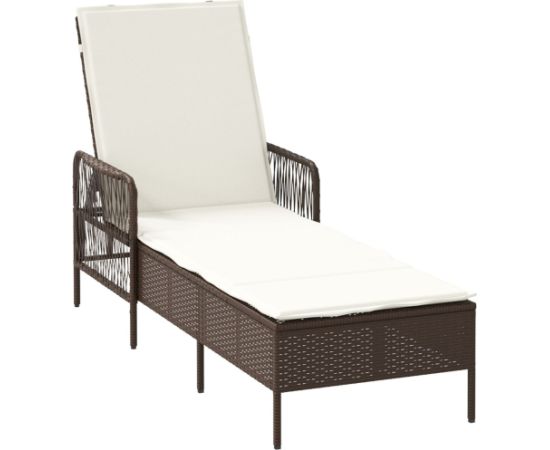 vidaXL Leżak  Brązowo-kremowy Rattan PE 157 x 55 x 92 cm Składany Шезлонги и пляжные стулья