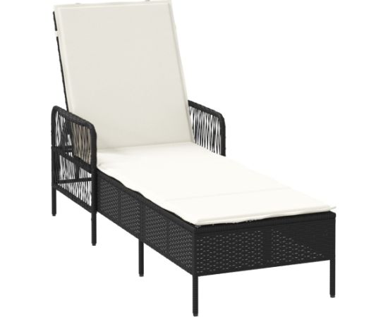 vidaXL Leżak Czarny i kremowy PE Rattan 157 x 55 x 92 cm Шезлонги и пляжные стулья