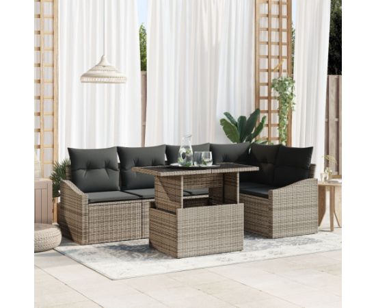 vidaXL Zestaw 6-częściowy sof ogrodowych z poduszkami szary rattan Dārza mēbeļu komplekti