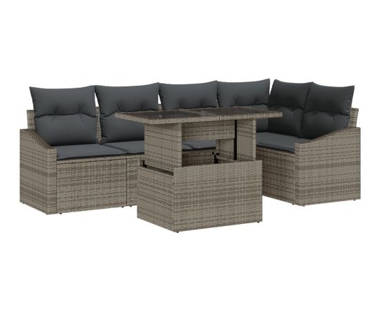 vidaXL Zestaw 6-częściowy sof ogrodowych z poduszkami szary rattan Dārza mēbeļu komplekti