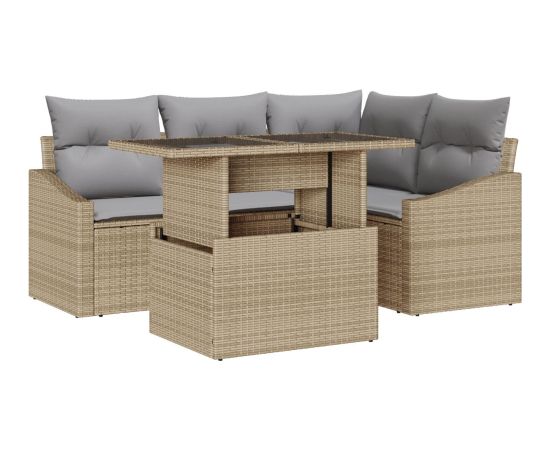 vidaXL Zestaw 5-częściowy sofy ogrodowej z poduszkami, beżowy poly rattan Dārza mēbeļu komplekti