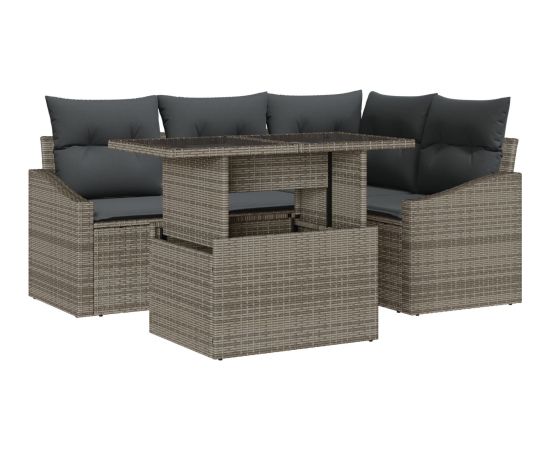 vidaXL 5-częściowy zestaw sof ogrodowych z poduszkami Szary polirattan Dārza mēbeļu komplekti