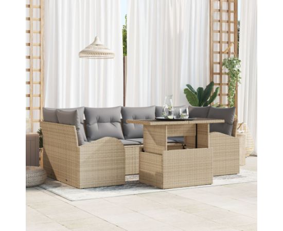 vidaXL 7-częściowy Zestaw Sof Ogrodowych z Poduszkami Beżowy Rattan Poliester Dārza mēbeļu komplekti