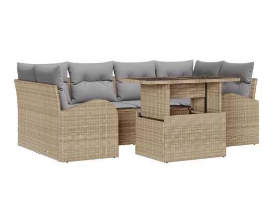 vidaXL 7-częściowy Zestaw Sof Ogrodowych z Poduszkami Beżowy Rattan Poliester Dārza mēbeļu komplekti