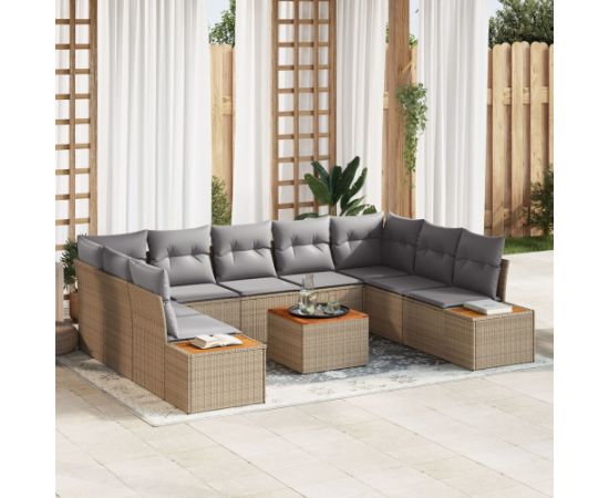 vidaXL Zestaw 10-częściowy sof ogrodowych z poduszkami Beżowy Polirattan Akacja Dārza mēbeļu komplekti