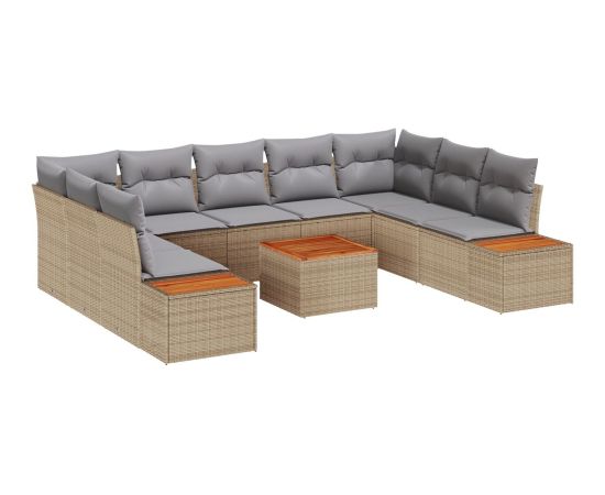 vidaXL Zestaw 10-częściowy sof ogrodowych z poduszkami Beżowy Polirattan Akacja Dārza mēbeļu komplekti