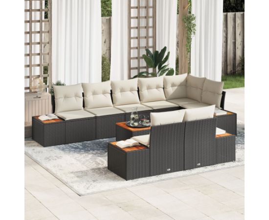 vidaXL Zestaw 9 częściowy sof ogrodowych z poduszkami Czarny Polirattan Akacja Dārza mēbeļu komplekti