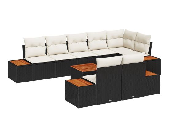 vidaXL Zestaw 9 częściowy sof ogrodowych z poduszkami Czarny Polirattan Akacja Dārza mēbeļu komplekti