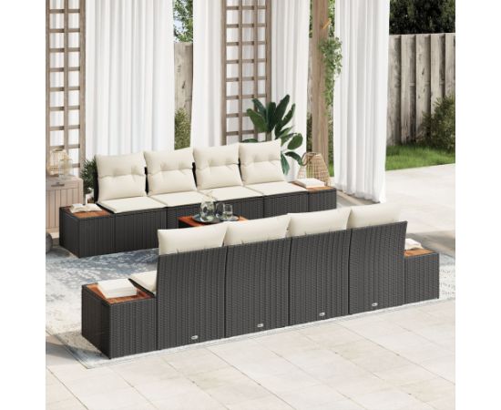 vidaXL 9-częściowy zestaw sof ogrodowych z poduszkami Czarno polirattan Akacja Dārza mēbeļu komplekti