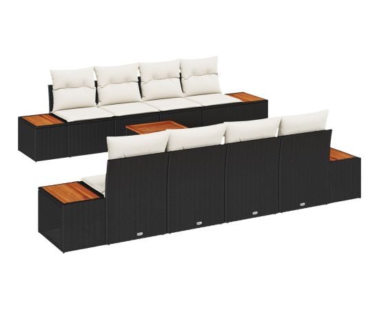 vidaXL 9-częściowy zestaw sof ogrodowych z poduszkami Czarno polirattan Akacja Dārza mēbeļu komplekti