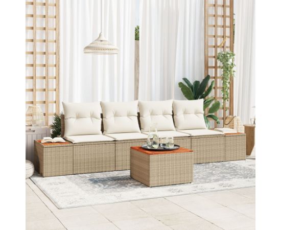 vidaXL 5-elementowy zestaw sof ogrodowych z poduszkami beżowy polirattan akacja Dārza mēbeļu komplekti