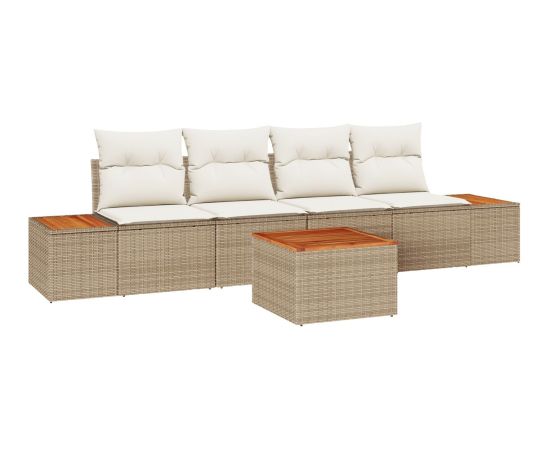 vidaXL 5-elementowy zestaw sof ogrodowych z poduszkami beżowy polirattan akacja Dārza mēbeļu komplekti