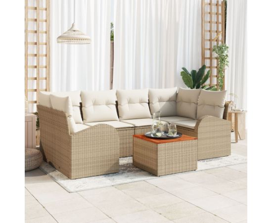 vidaXL Zestaw Sof Ogrodowych  7 z Poduszkami Beżowy Polirattan Akacja Dārza mēbeļu komplekti