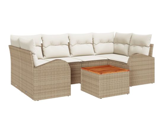 vidaXL Zestaw Sof Ogrodowych  7 z Poduszkami Beżowy Polirattan Akacja Dārza mēbeļu komplekti