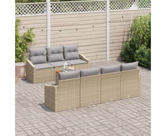 vidaXL 8-częściowy zestaw sof ogrodowych z poduszkami beżowym z polirattanu Dārza mēbeļu komplekti