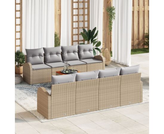 vidaXL Zestaw 9-elementowy kanap ogrodowych z poduszkami Beżowy polirattan Acacia Dārza mēbeļu komplekti