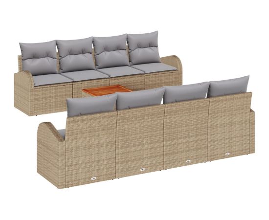 vidaXL Zestaw 9-elementowy kanap ogrodowych z poduszkami Beżowy polirattan Acacia Dārza mēbeļu komplekti