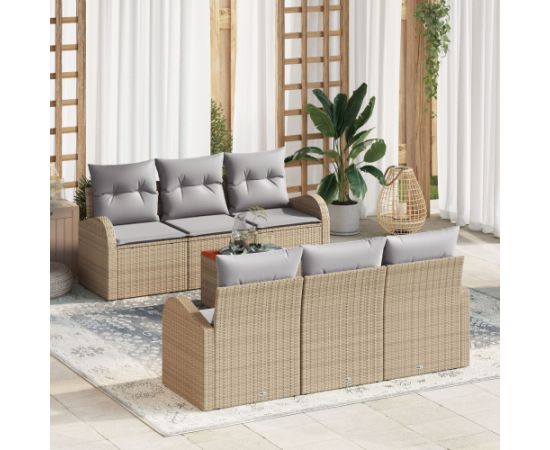 vidaXL Beżowy 7-elementowy Zestaw Sof Ogrodowych z Poduszkami z Polirattanu Dārza mēbeļu komplekti