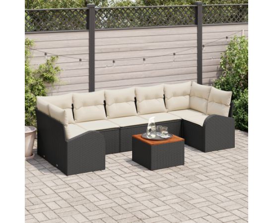 vidaXL Zestaw Sof Ogrodowych 8-Częściowy z Poduszkami Czarny Polirattan Akacjowy Dārza mēbeļu komplekti