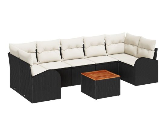 vidaXL Zestaw Sof Ogrodowych 8-Częściowy z Poduszkami Czarny Polirattan Akacjowy Dārza mēbeļu komplekti