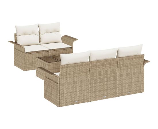 vidaXL Zestaw Sof ogrodowych  6-częściowy z poduszkami Beżowy Polirattan Dārza mēbeļu komplekti