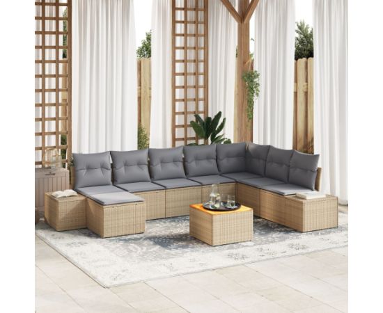 vidaXL 9-częściowy zestaw sofowy ogrodowy z poduszkami Beżowy Polirattan Akacja Dārza mēbeļu komplekti