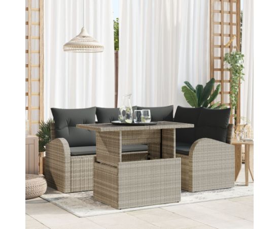 vidaXL Zestaw sofy ogrodowej  5-częściowy z jasnoszarymi poduszkami Dārza mēbeļu komplekti