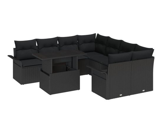 vidaXL 9-częściowy zestaw sof ogrodowych z poduszkami czarny polirattan Dārza mēbeļu komplekti