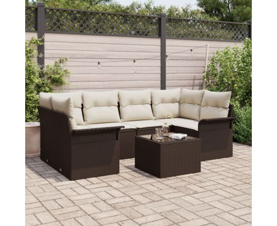 vidaXL Zestaw Sof Ogrodowych  7 Części z Poduszkami Brązowy Poli Rattan Dārza mēbeļu komplekti