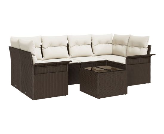 vidaXL Zestaw Sof Ogrodowych  7 Części z Poduszkami Brązowy Poli Rattan Dārza mēbeļu komplekti