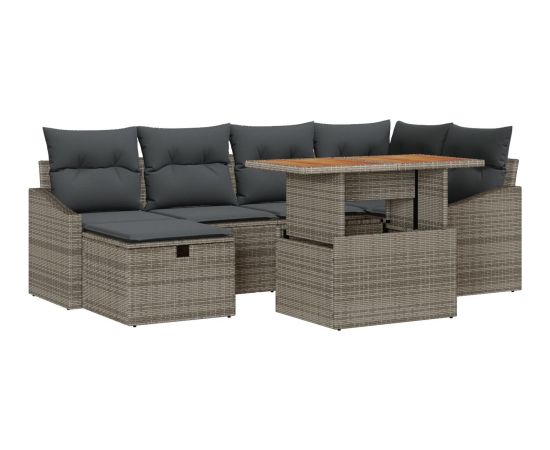 vidaXL Zestaw sof ogrodowych  7-częściowy z poduszkami Szary Polirattan Dārza mēbeļu komplekti