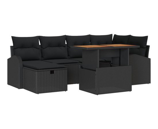 vidaXL Zestaw Sofowy  z Poduszkami 7 czarny Poli Rattan Dārza mēbeļu komplekti